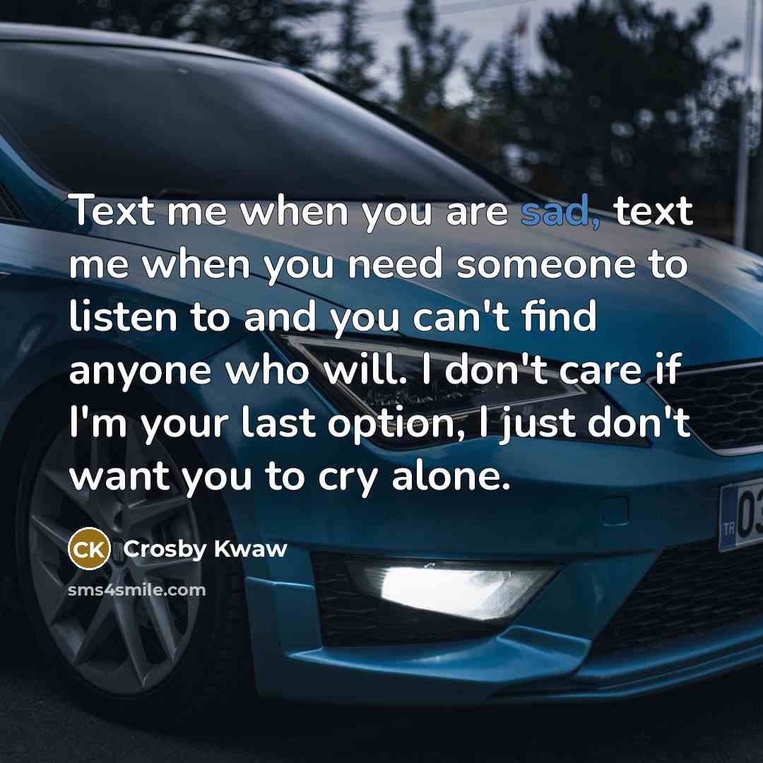 “Text me when you are sad, text me when you…” quote by Crosby Kwaw