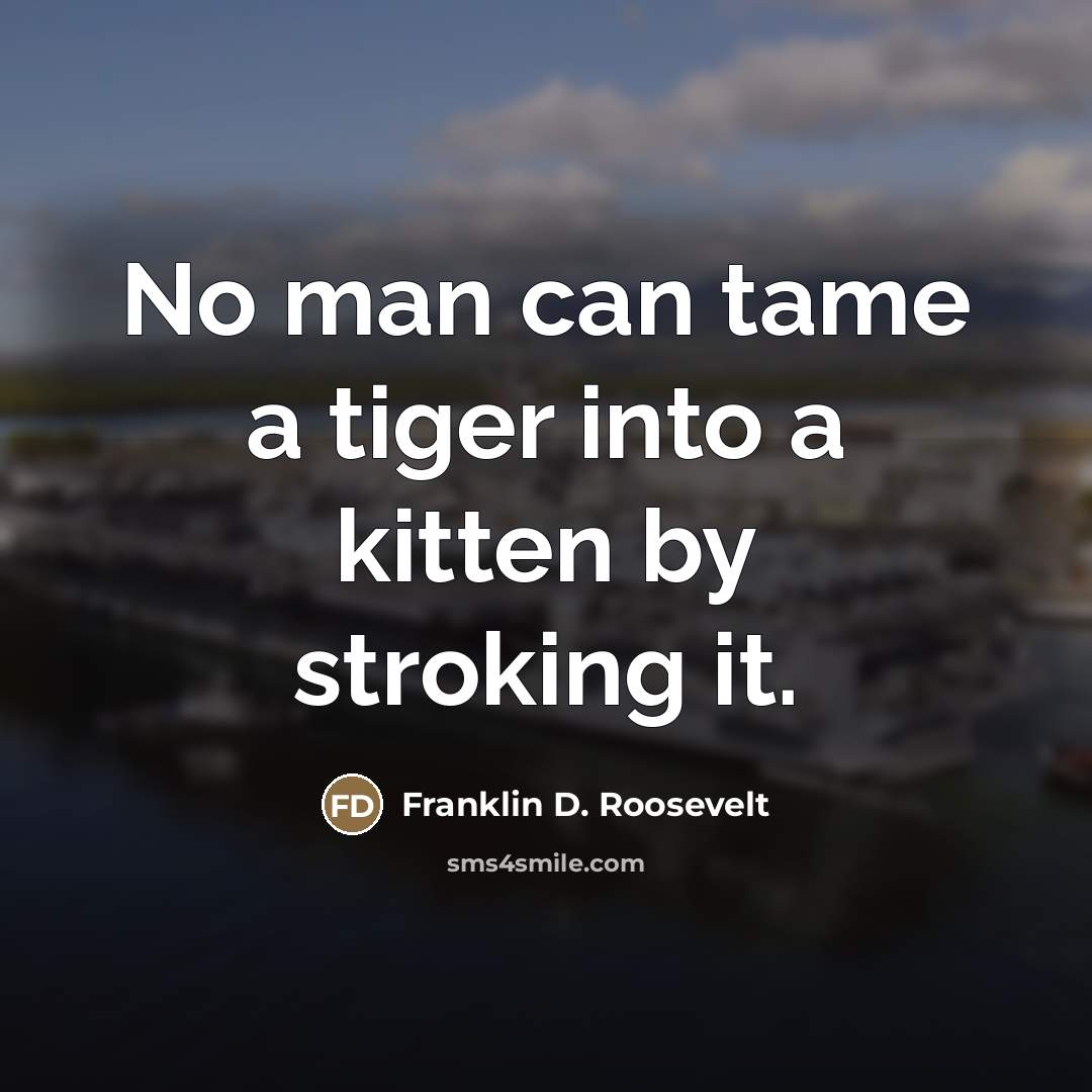 “No man can tame a tiger into a kitten by…” quote by Franklin D. Roosevelt