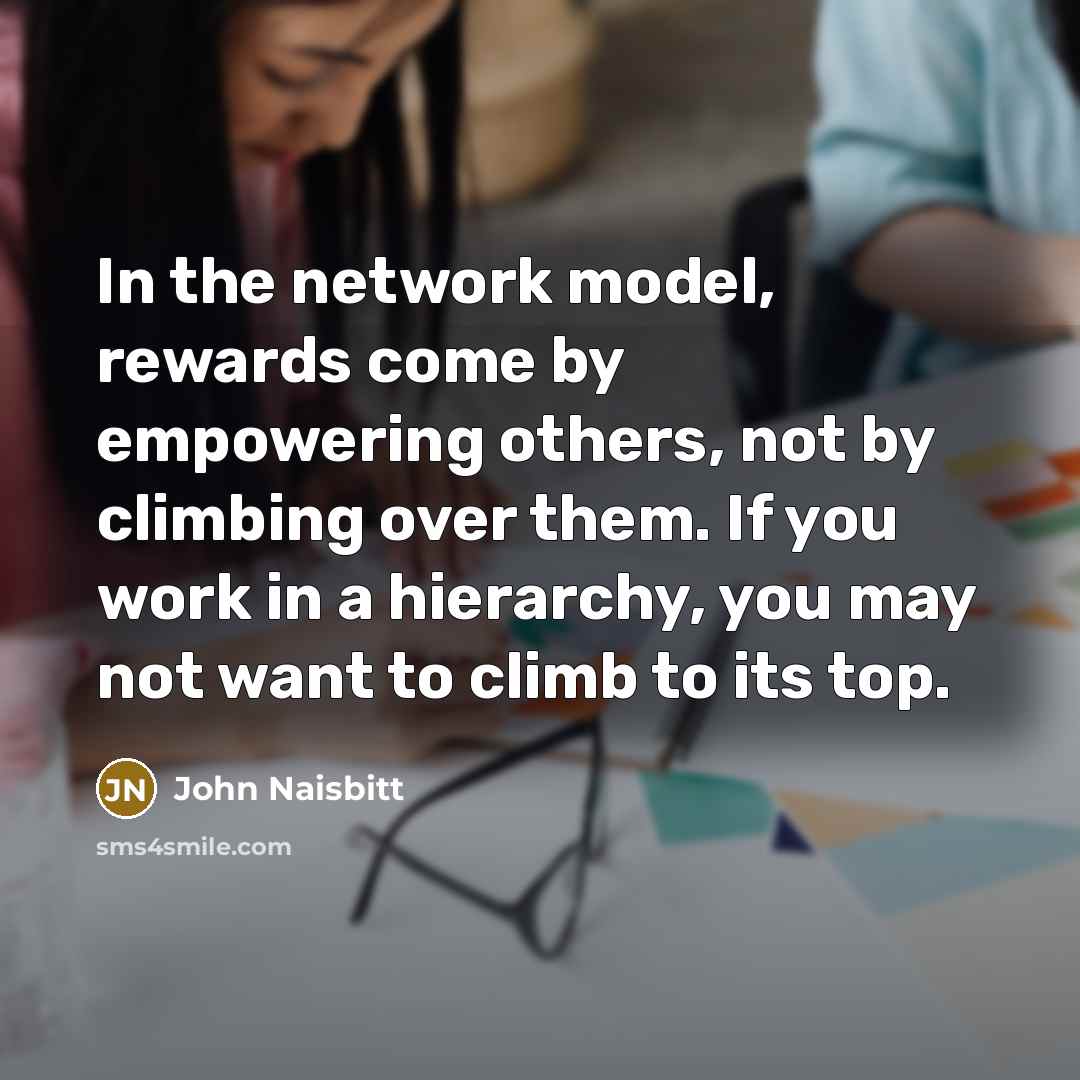 “In the network model, rewards come by empowering others, not…” quote by John Naisbitt