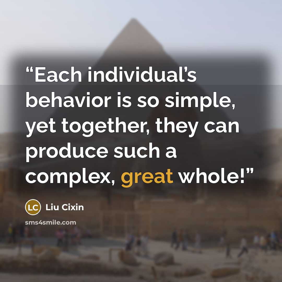“Each individual’s behavior is so simple, yet together, they can produce such a complex, great whole!” quote by Liu Cixin