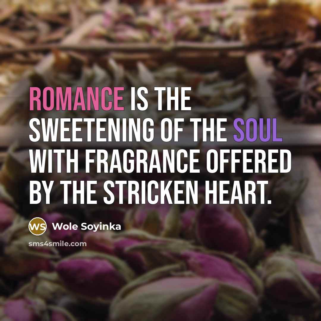 “Romance is the sweetening of the soul With fragrance offered…” quote by Wole Soyinka