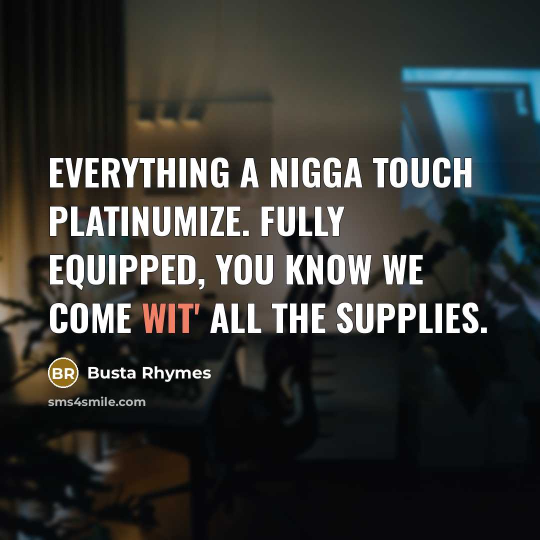 “Everything a nigga touch platinumize. Fully equipped, you know we come wit' all the supplies.” quote by Busta Rhymes