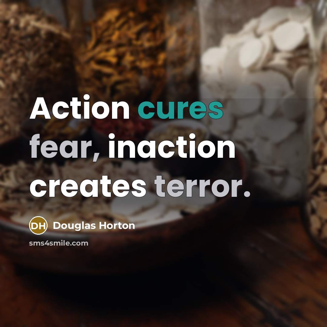 “Action cures fear, inaction creates terror.…” quote by Douglas Horton