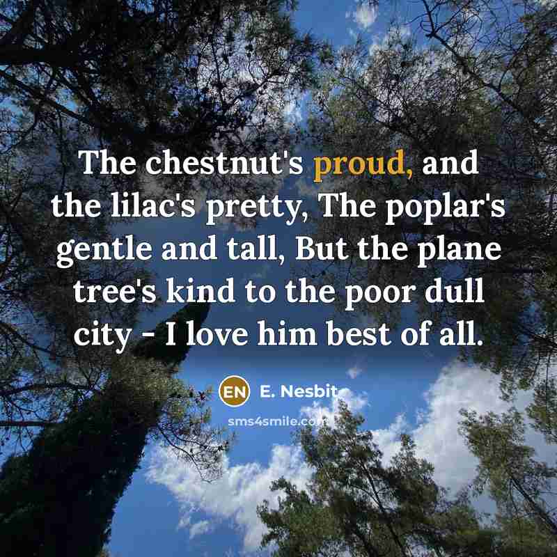 “The chestnut's proud, and the lilac's pretty, The poplar's gentle…” quote by E. Nesbit
