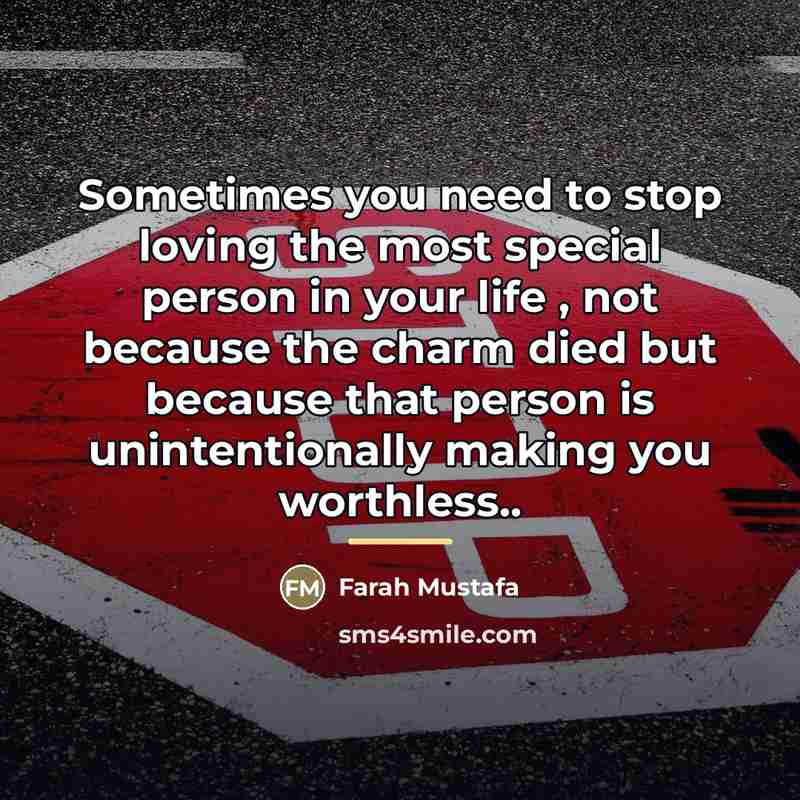 “Sometimes you need to stop loving the most special person…” quote by Farah Mustafa