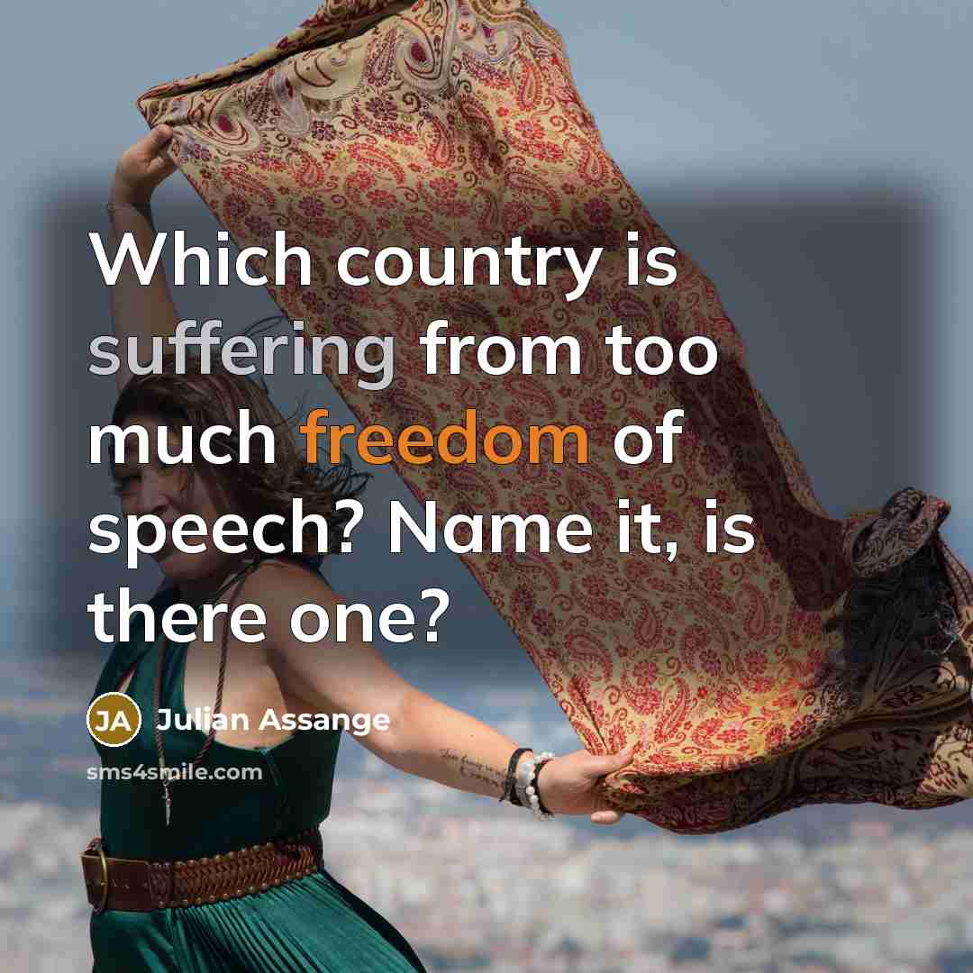 “Which country is suffering from too much freedom of speech?…” quote by Julian Assange