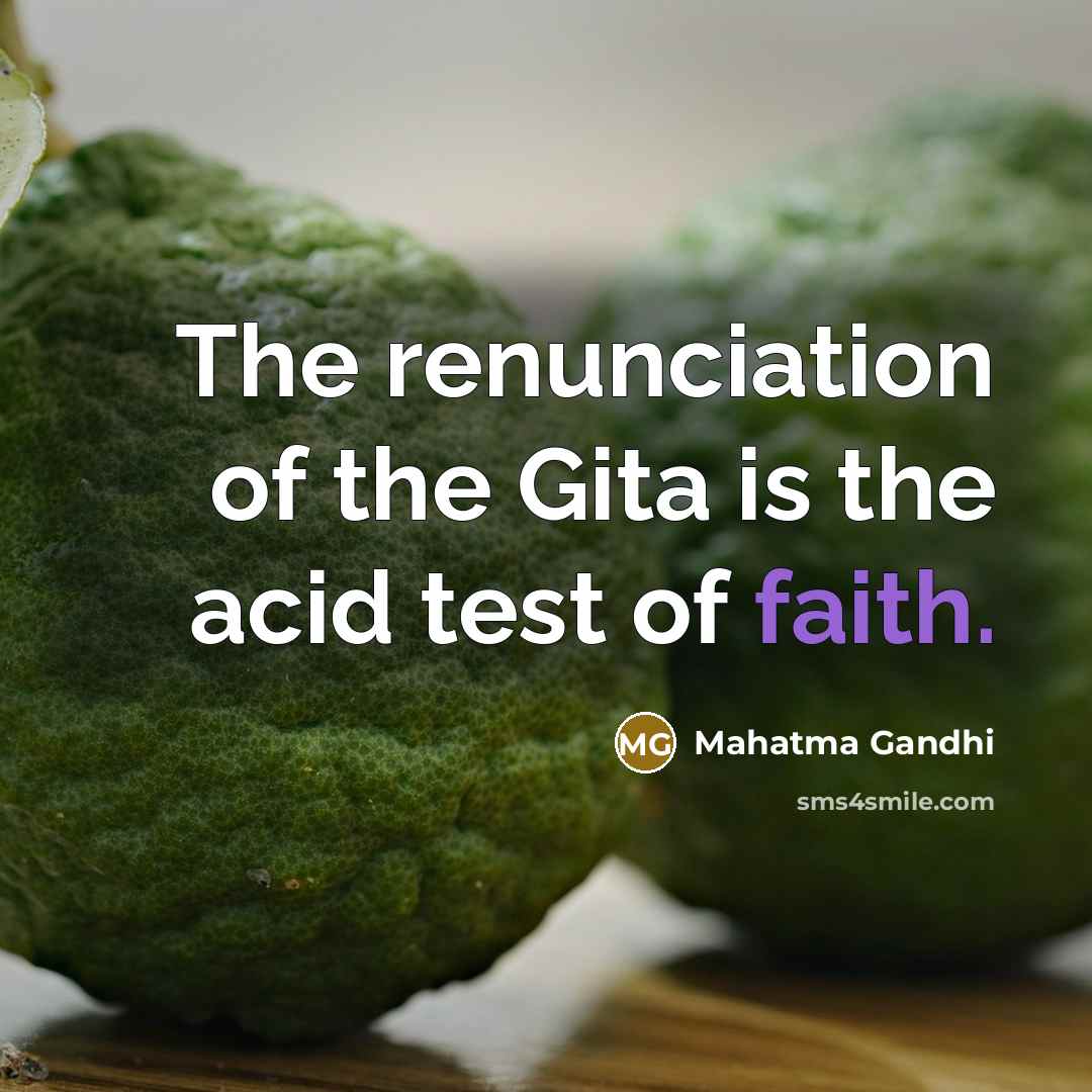 “The renunciation of the Gita is the acid test of…” quote by Mahatma Gandhi