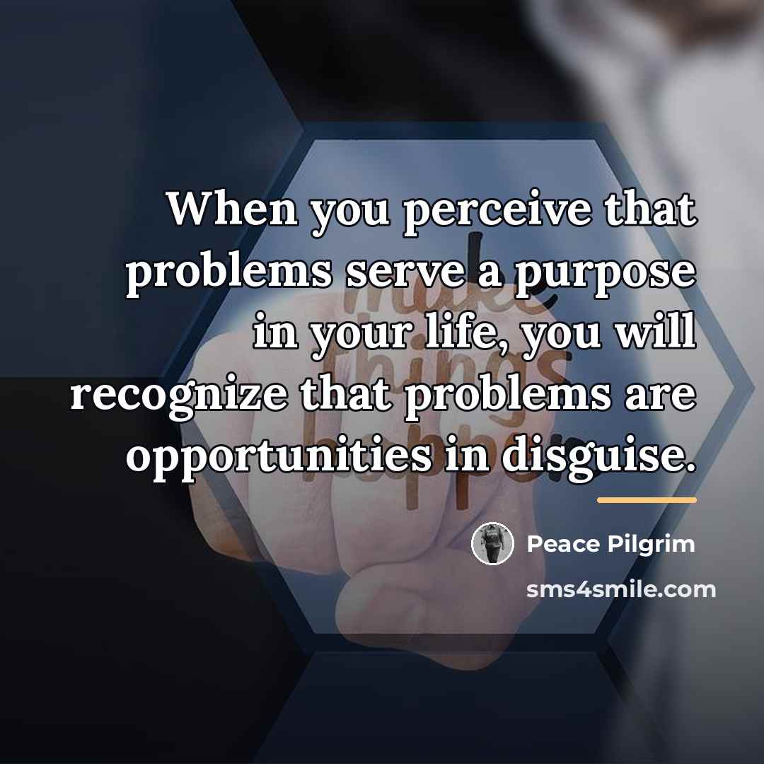 “When you perceive that problems serve a purpose in your…” quote by Peace Pilgrim