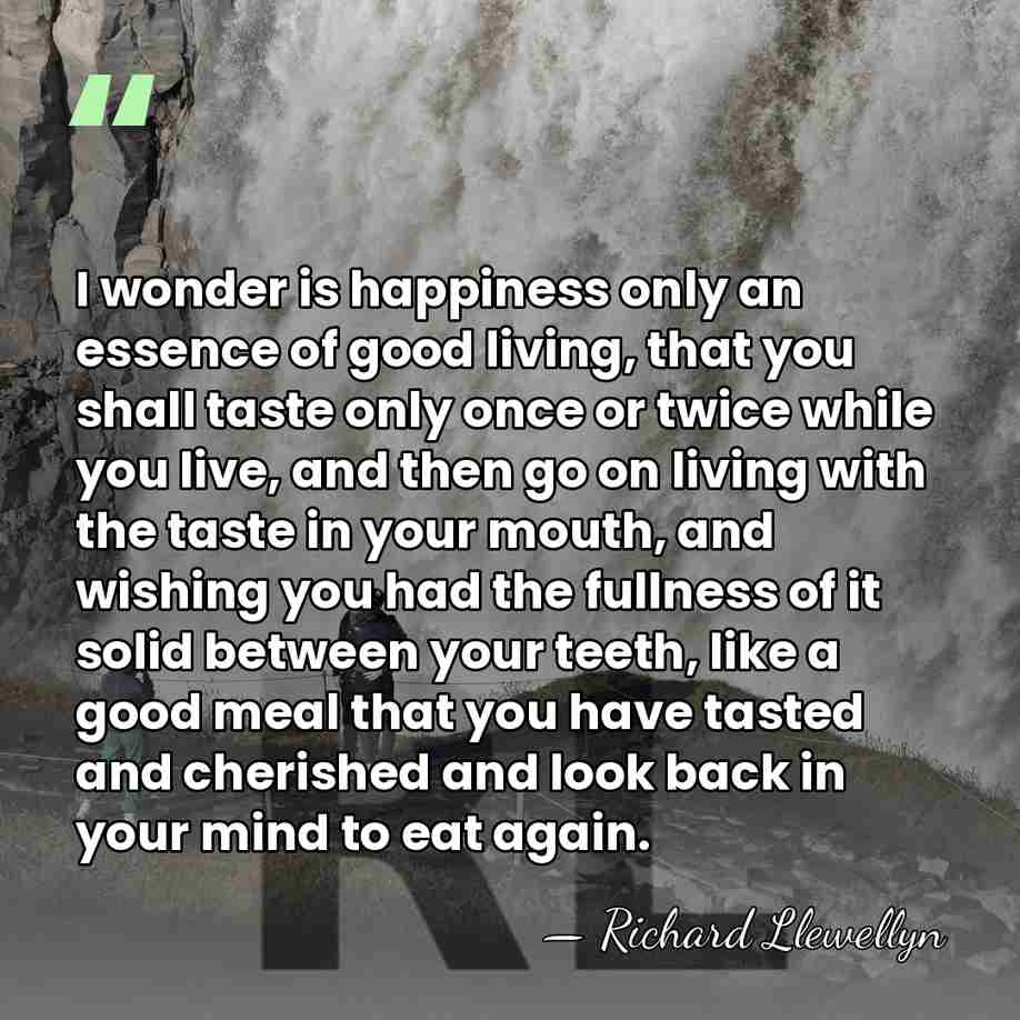 I wonder is happiness only an essence of good living, that you&hellip; - Richard Llewellyn