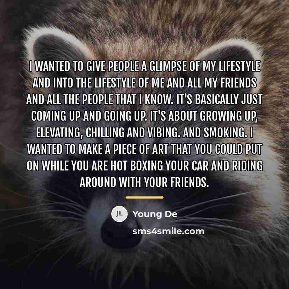 “I wanted to give people a glimpse of my lifestyle…” quote by Young De