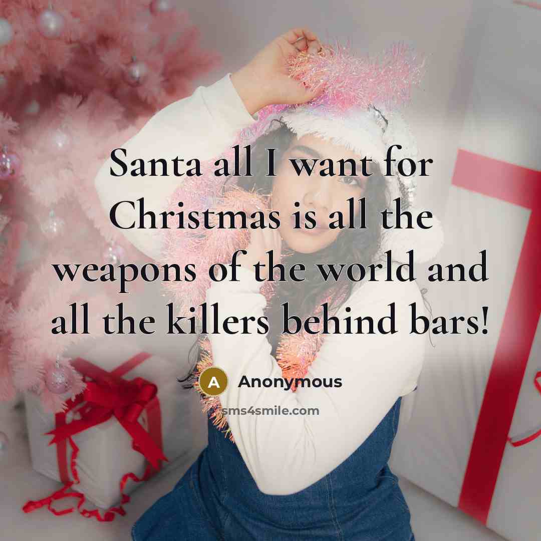 “Santa all I want for Christmas is all the weapons of the world and all the killers behind bars!” quote by Anonymous