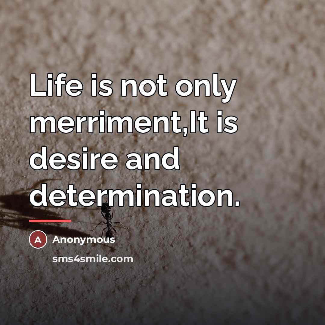 “Life is not only merriment,It is desire and determination.…” quote by Anonymous