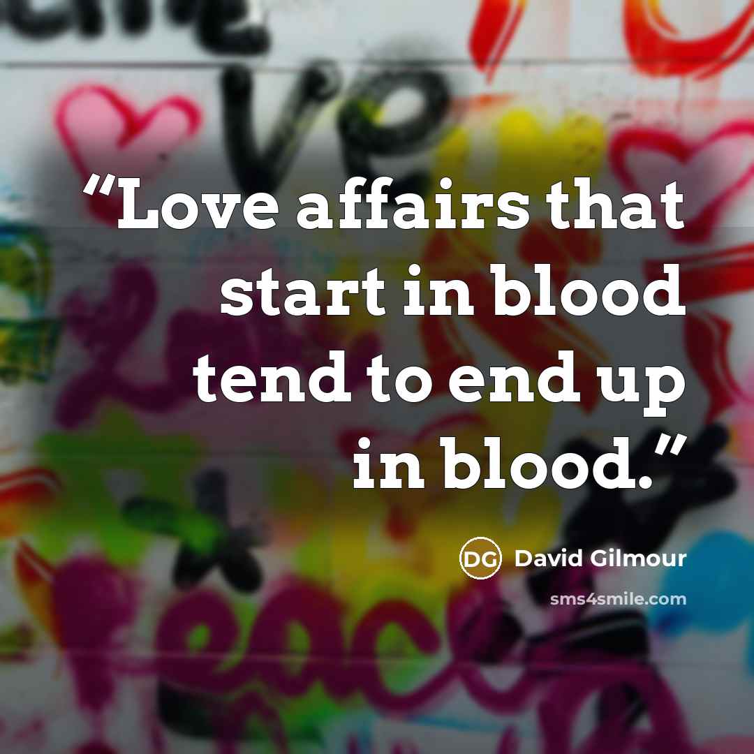 “Love affairs that start in blood tend to end up in blood.” quote by David Gilmour