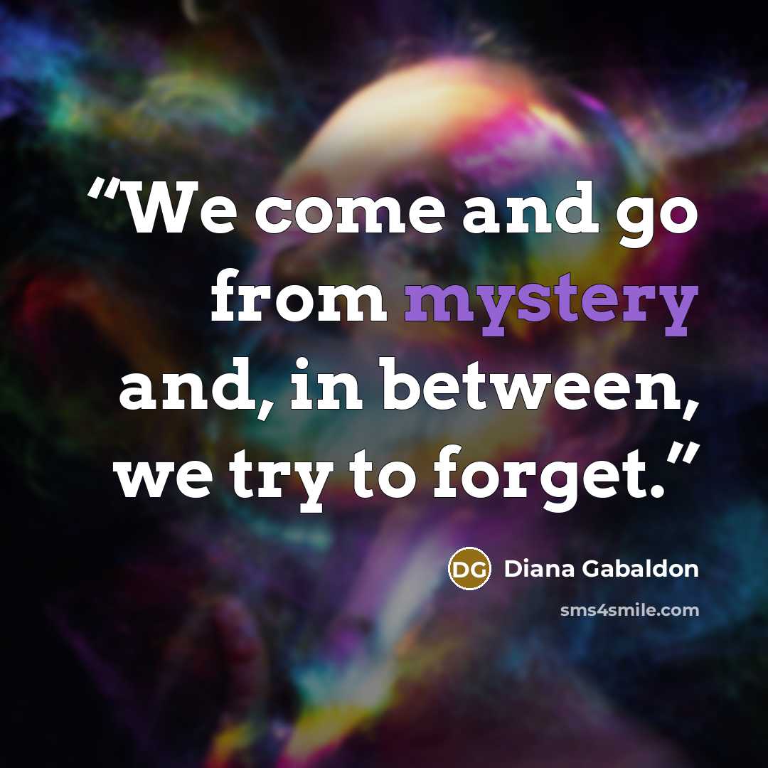 “We come and go from mystery and, in between, we try to forget.” quote by Diana Gabaldon