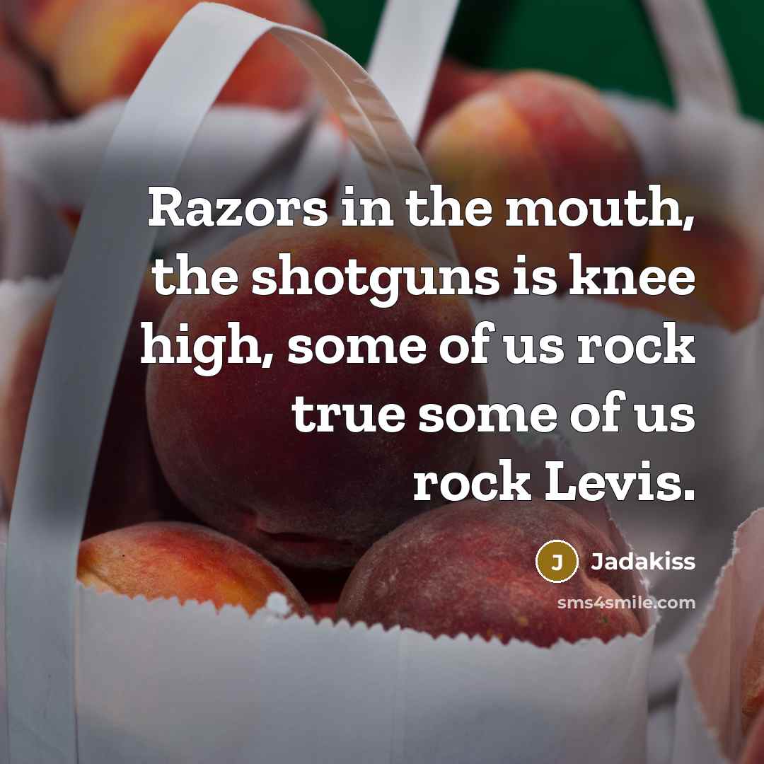 “Razors in the mouth, the shotguns is knee high, some…” quote by Jadakiss
