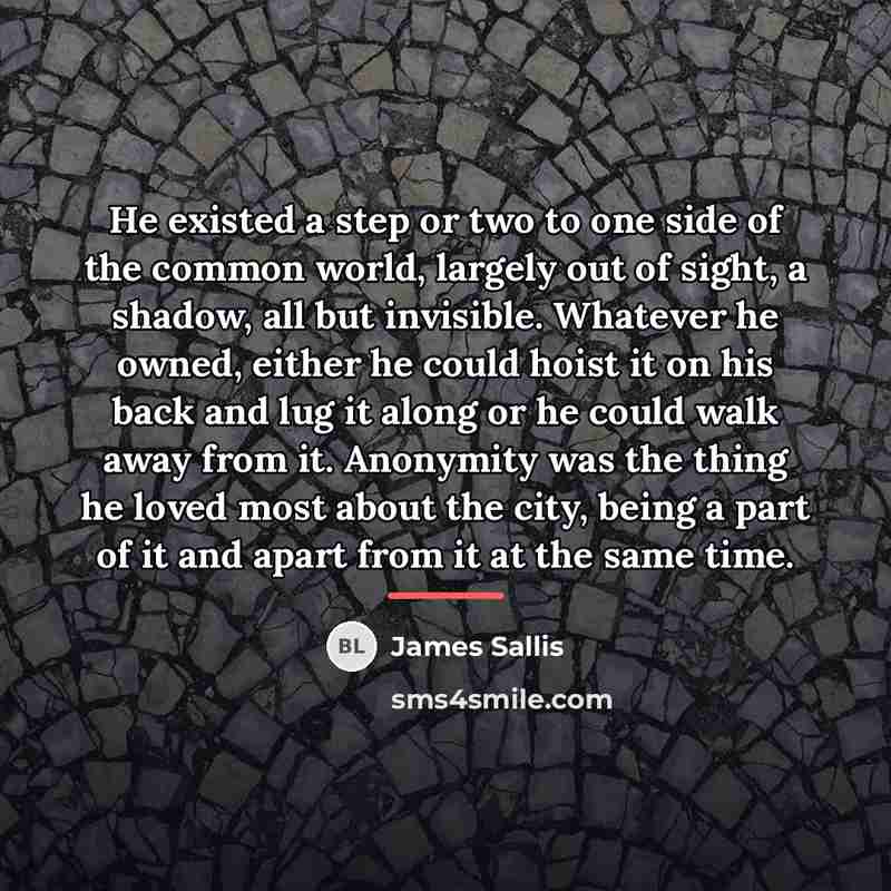 “He existed a step or two to one side of…” quote by James Sallis
