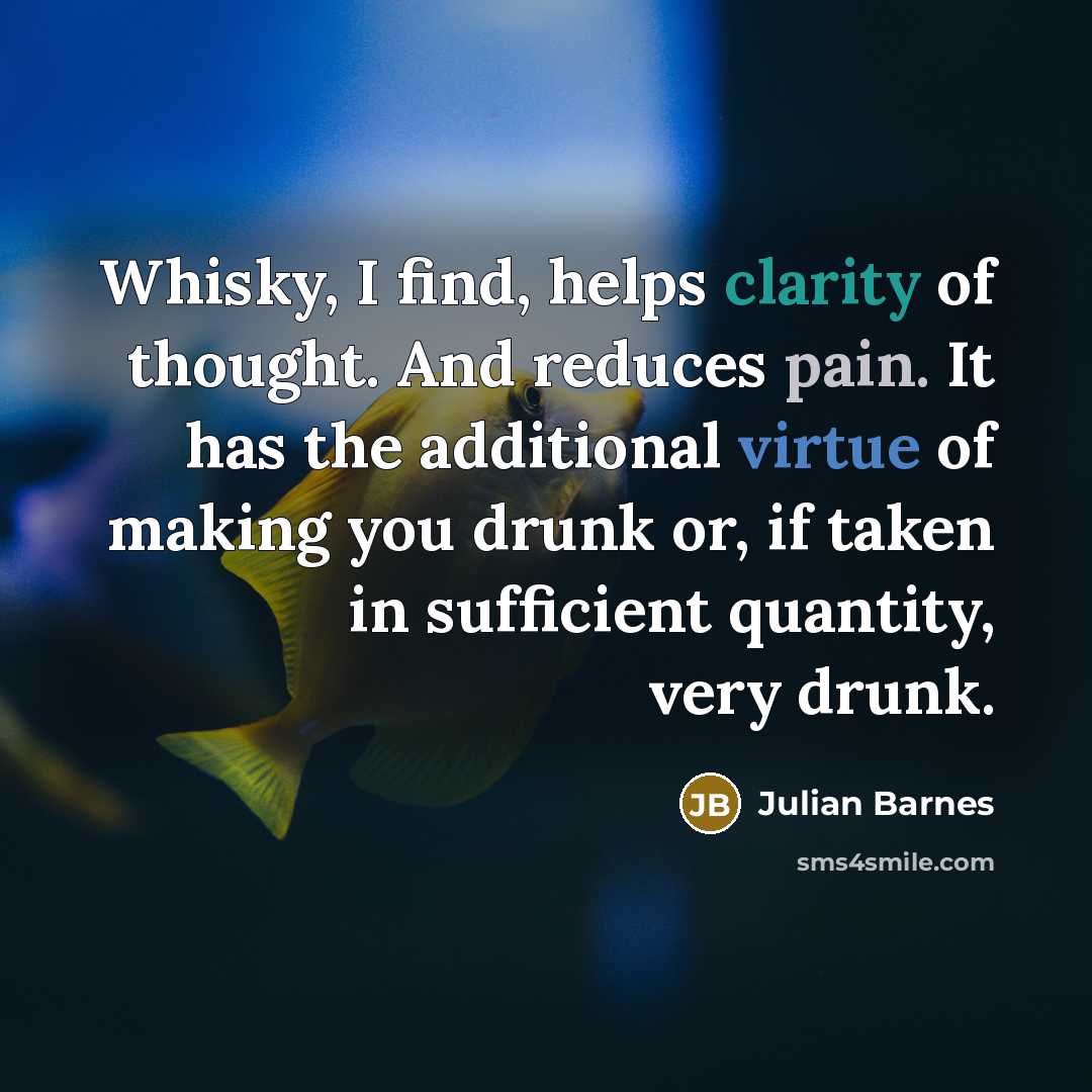 “Whisky, I find, helps clarity of thought. And reduces pain.…” quote by Julian Barnes