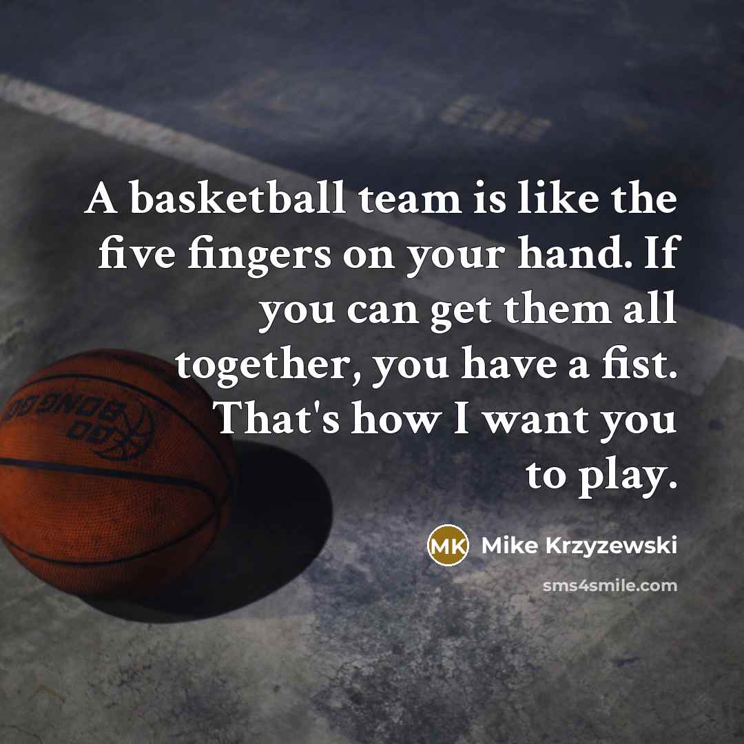 “A basketball team is like the five fingers on your…” quote by Mike Krzyzewski