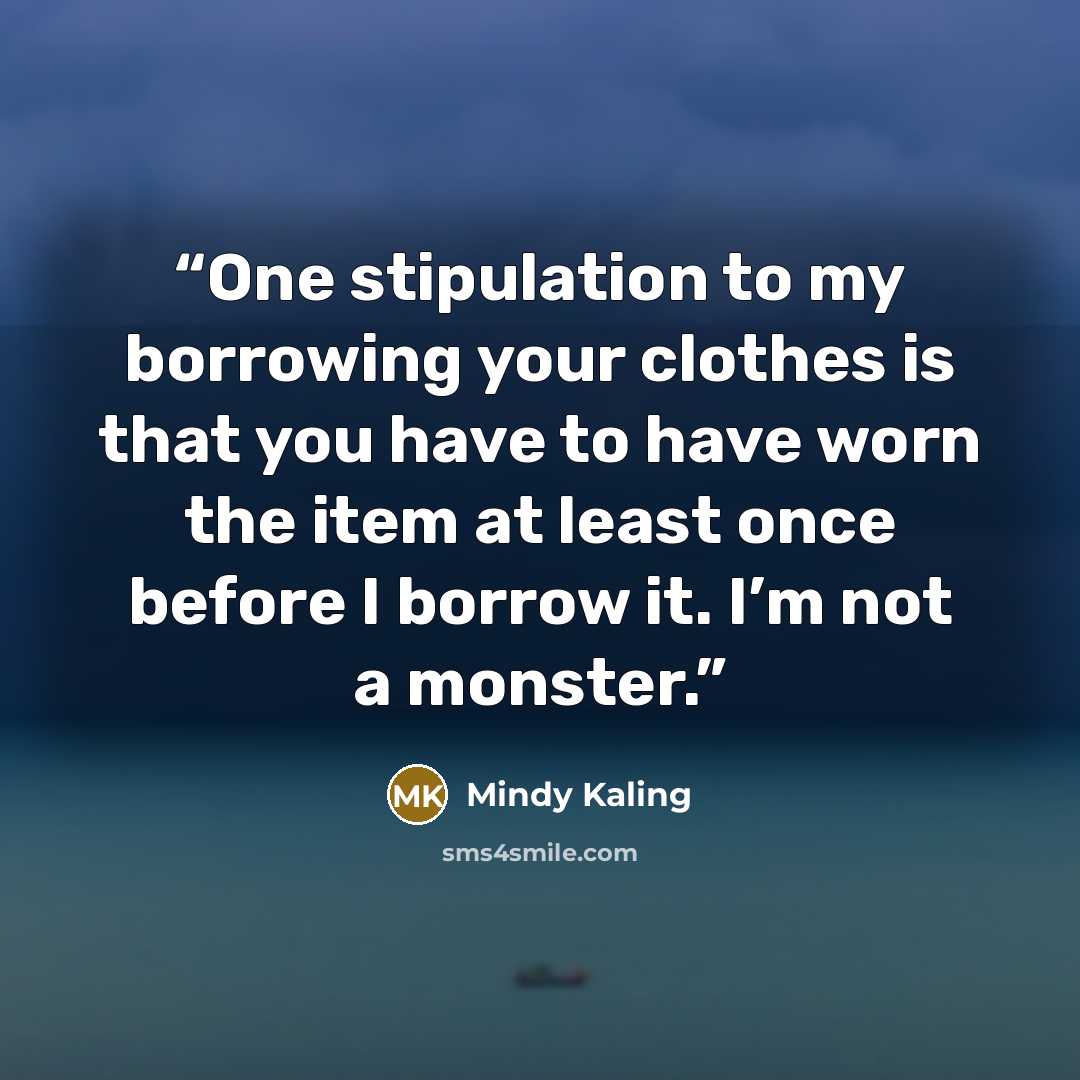 “One stipulation to my borrowing your clothes is that you have to have worn the item at least once before I borrow it. I’m not a monster.” quote by Mindy Kaling