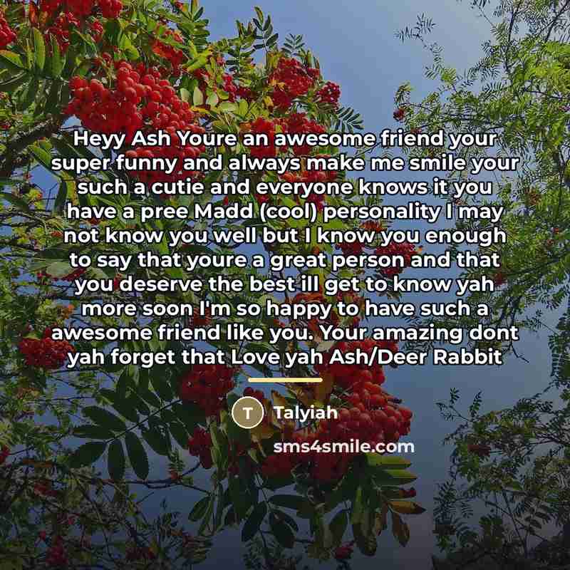 “Heyy Ash Youre an awesome friend your super funny and…” quote by Talyiah