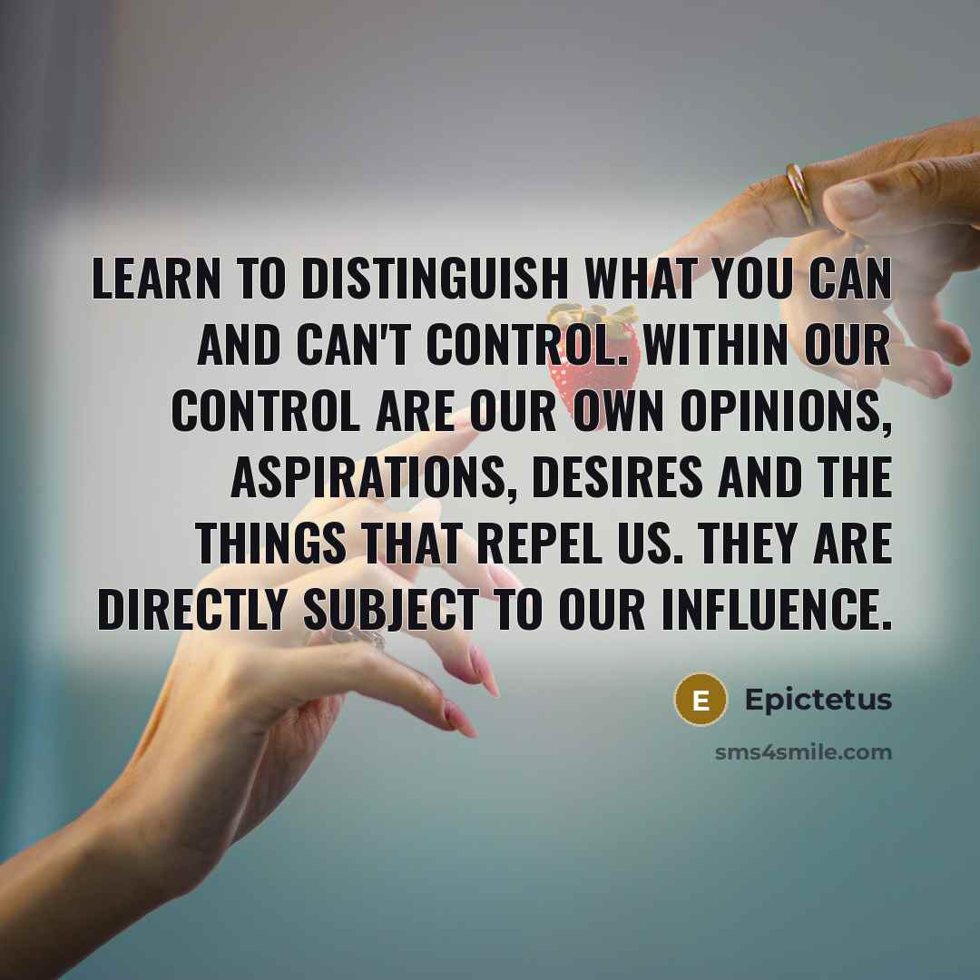 “Learn to distinguish what you can and can't control. Within…” quote by Epictetus