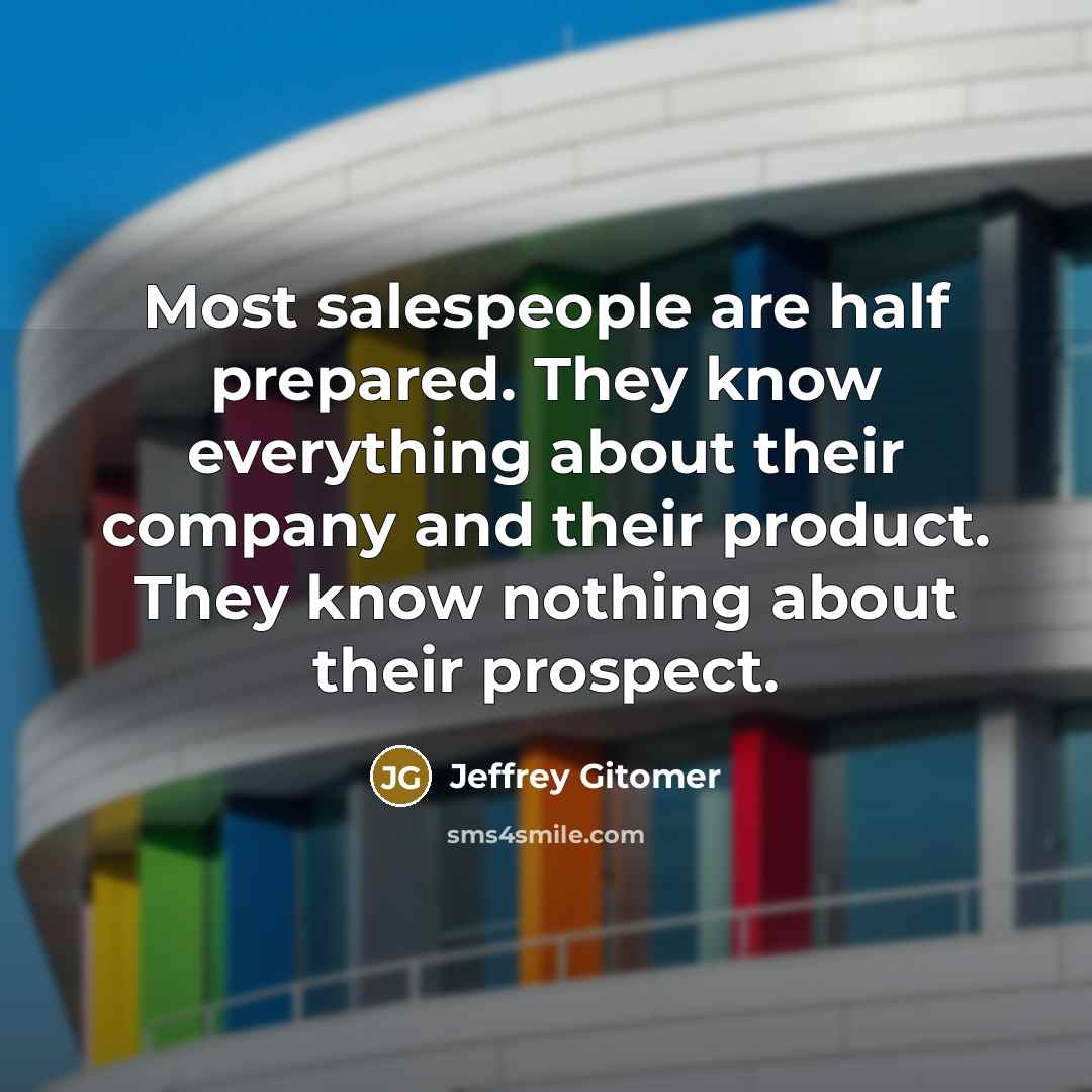 “Most salespeople are half prepared. They know everything about their…” quote by Jeffrey Gitomer