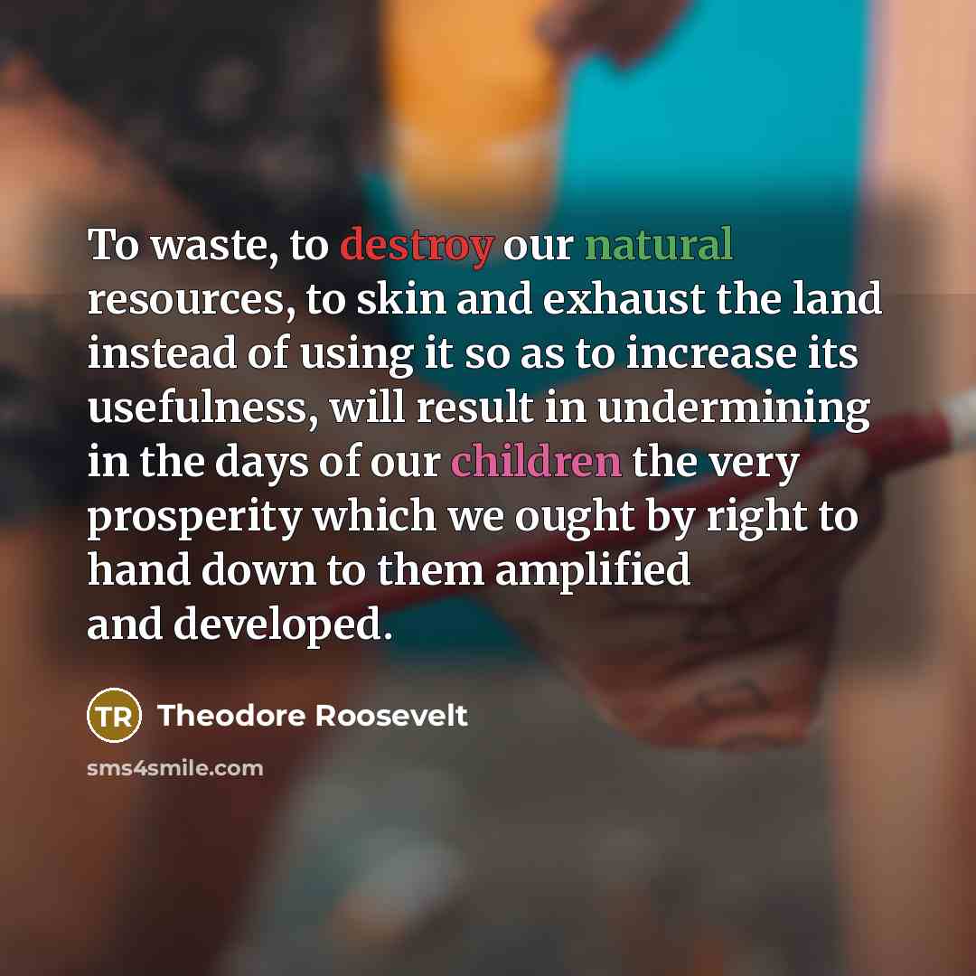 “To waste, to destroy our natural resources, to skin and…” quote by Theodore Roosevelt