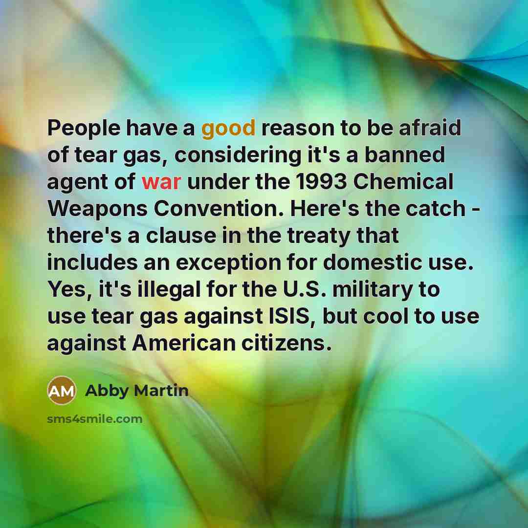 “People have a good reason to be afraid of tear…” quote by Abby Martin