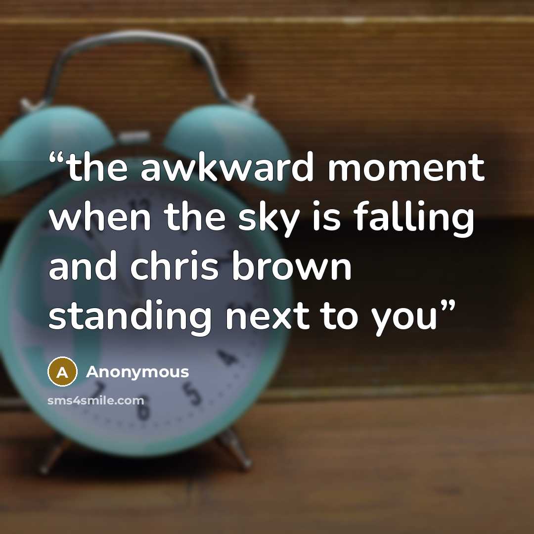 “the awkward moment when the sky is falling and chris brown standing next to you” quote by Anonymous