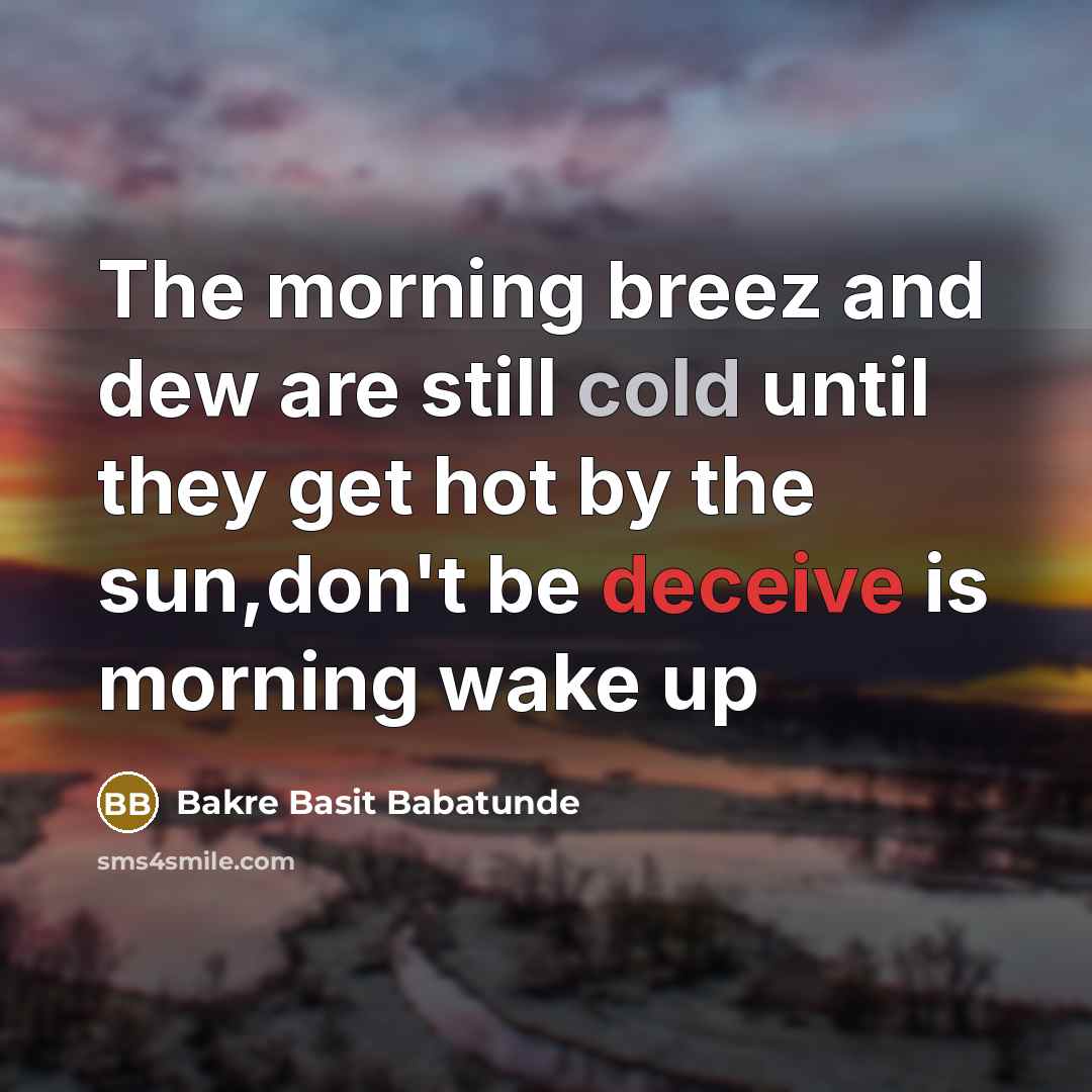 “The morning breez and dew are still cold until they get hot by the sun,don't be deceive is morning wake up” quote by Bakre Basit Babatunde