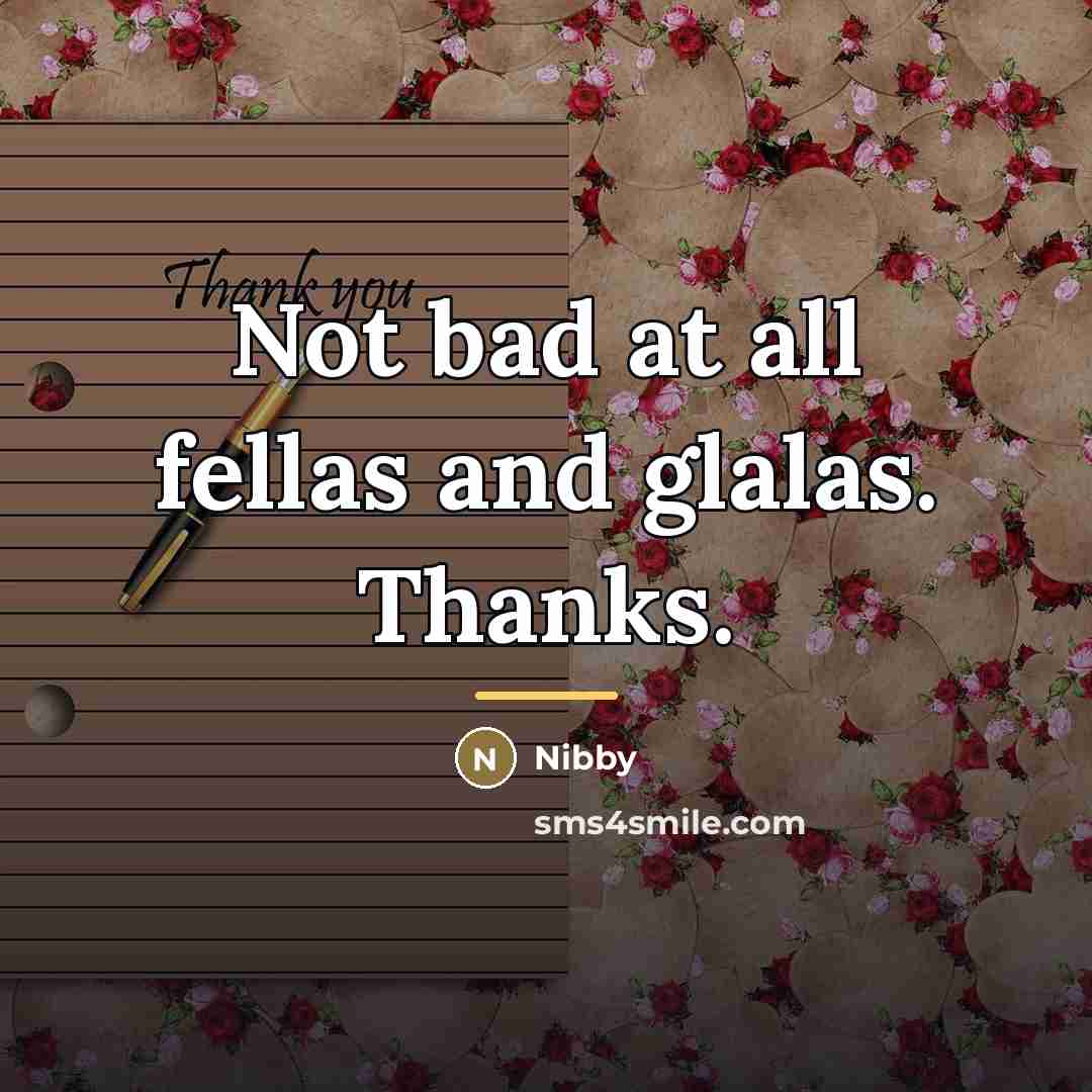 “Not bad at all fellas and glalas. Thanks.…” quote by Nibby