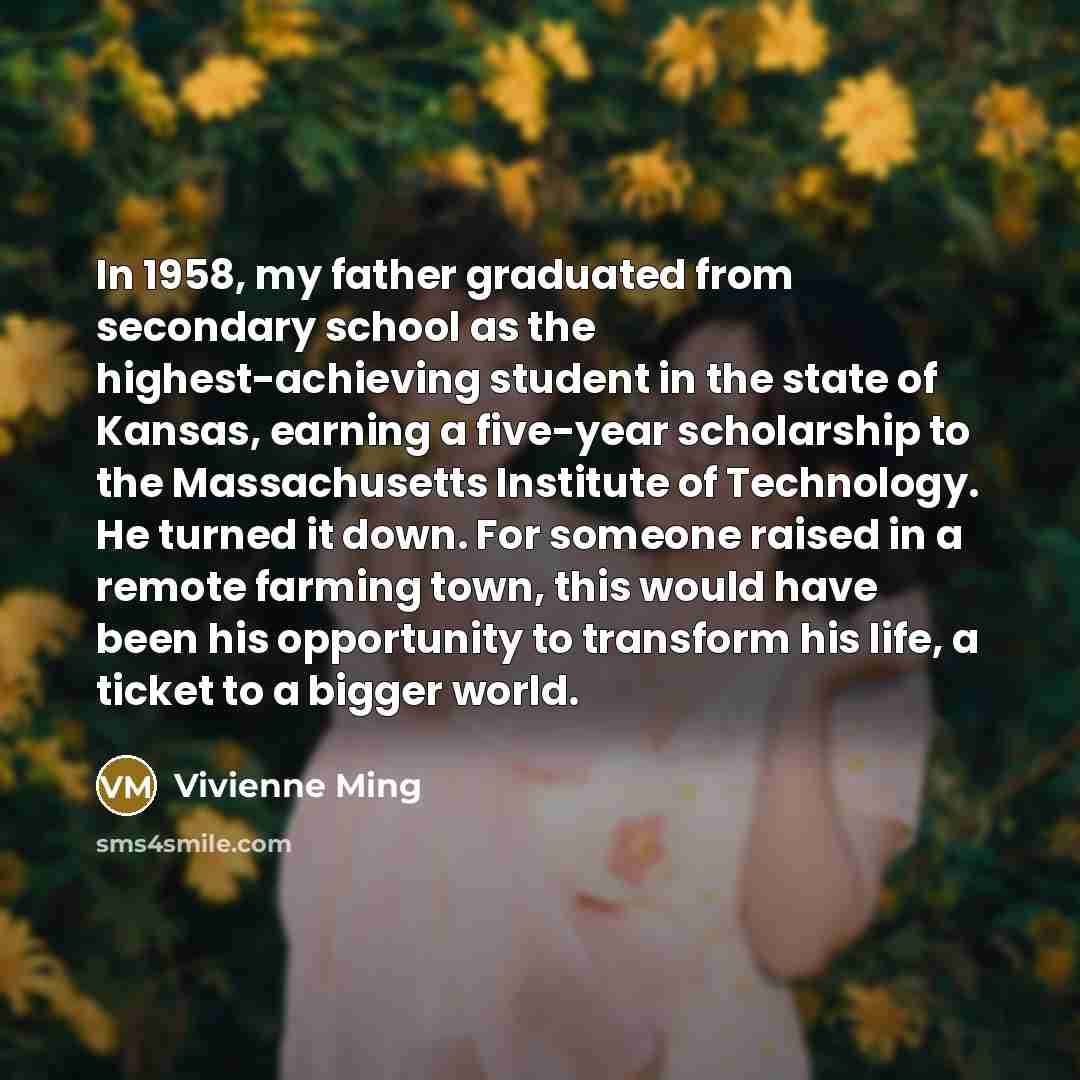 “In 1958, my father graduated from secondary school as the…” quote by Vivienne Ming