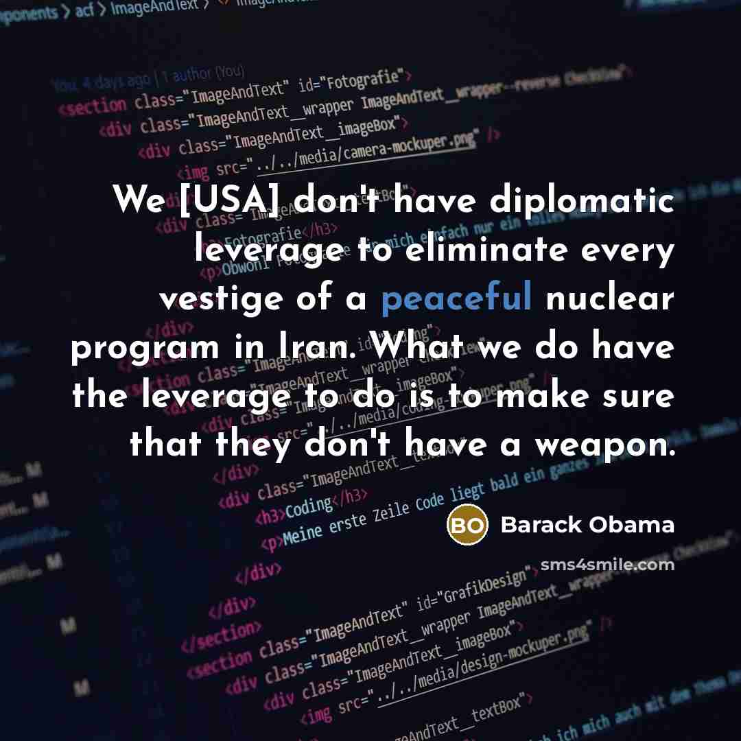 “We [USA] don't have diplomatic leverage to eliminate every vestige…” quote by Barack Obama