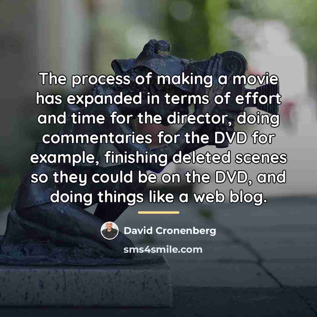 “The process of making a movie has expanded in terms…” quote by David Cronenberg