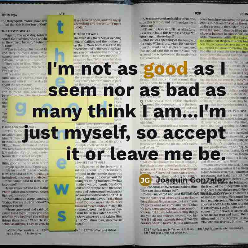 “I'm not as good as I seem nor as bad…” quote by Joaquin Gonzalez