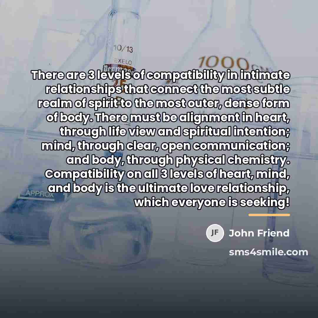 “There are 3 levels of compatibility in intimate relationships that…” quote by John Friend