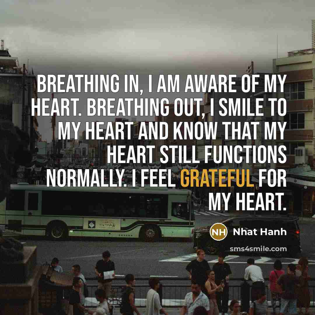“Breathing in, I am aware of my heart. Breathing out,…” quote by Nhat Hanh