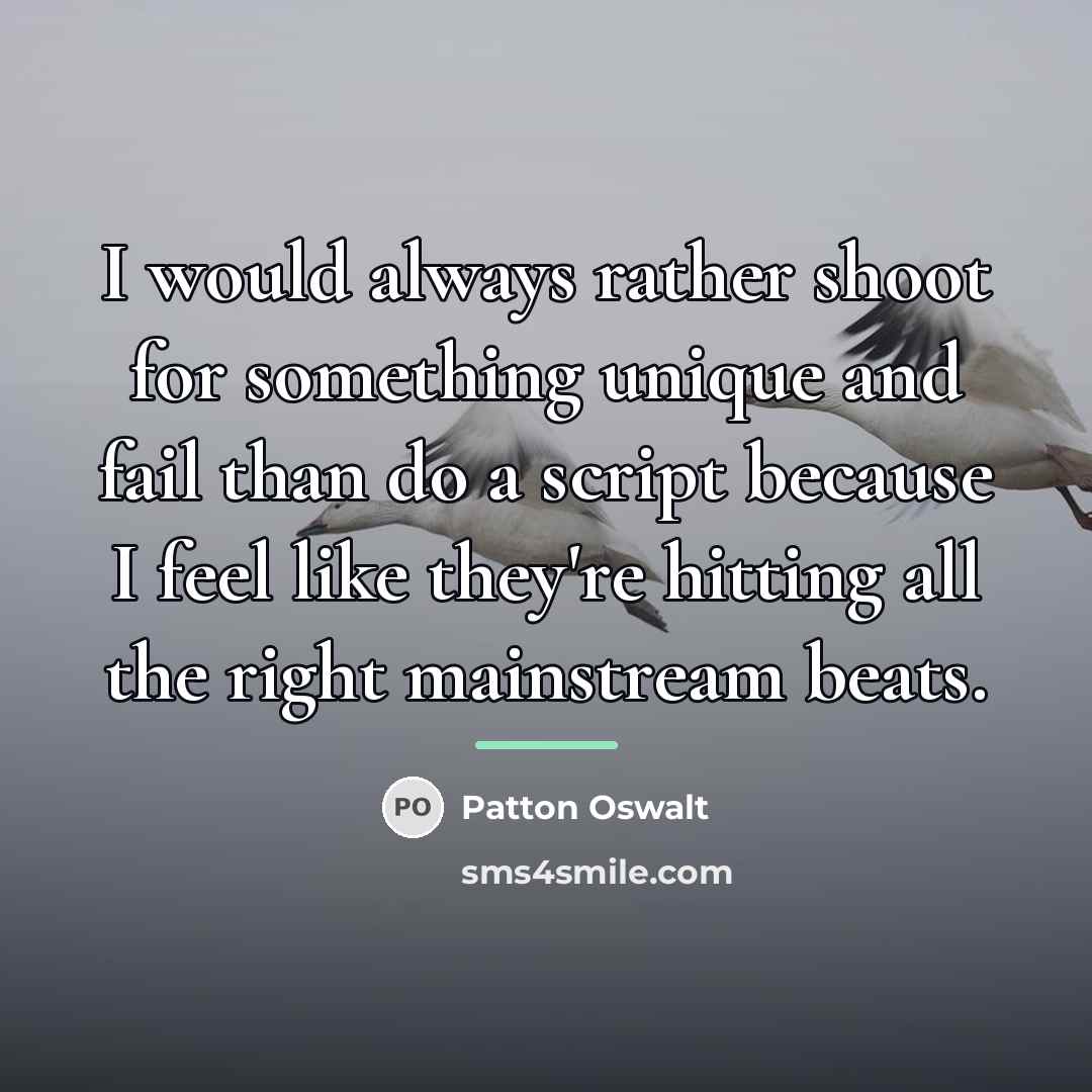 “I would always rather shoot for something unique and fail…” quote by Patton Oswalt