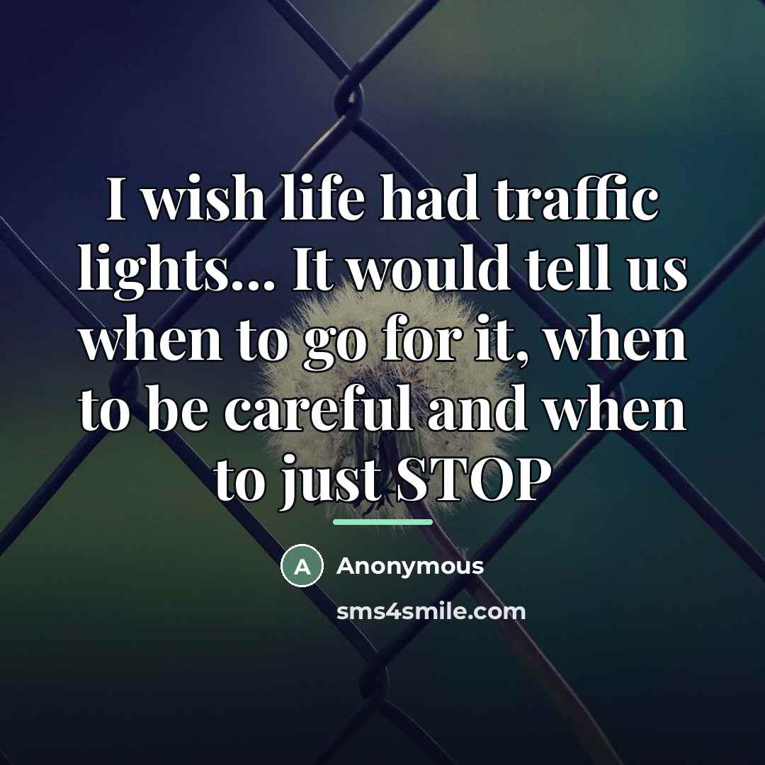 “I wish life had traffic lights... It would tell us…” quote by Anonymous