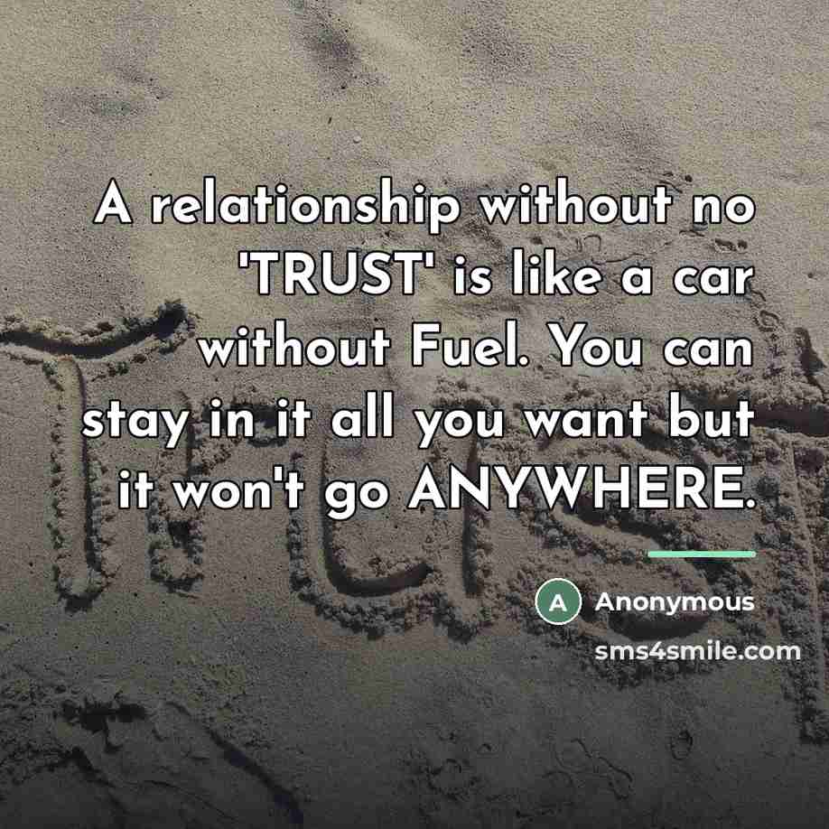 “A relationship without no 'TRUST' is like a car without…” quote by Anonymous