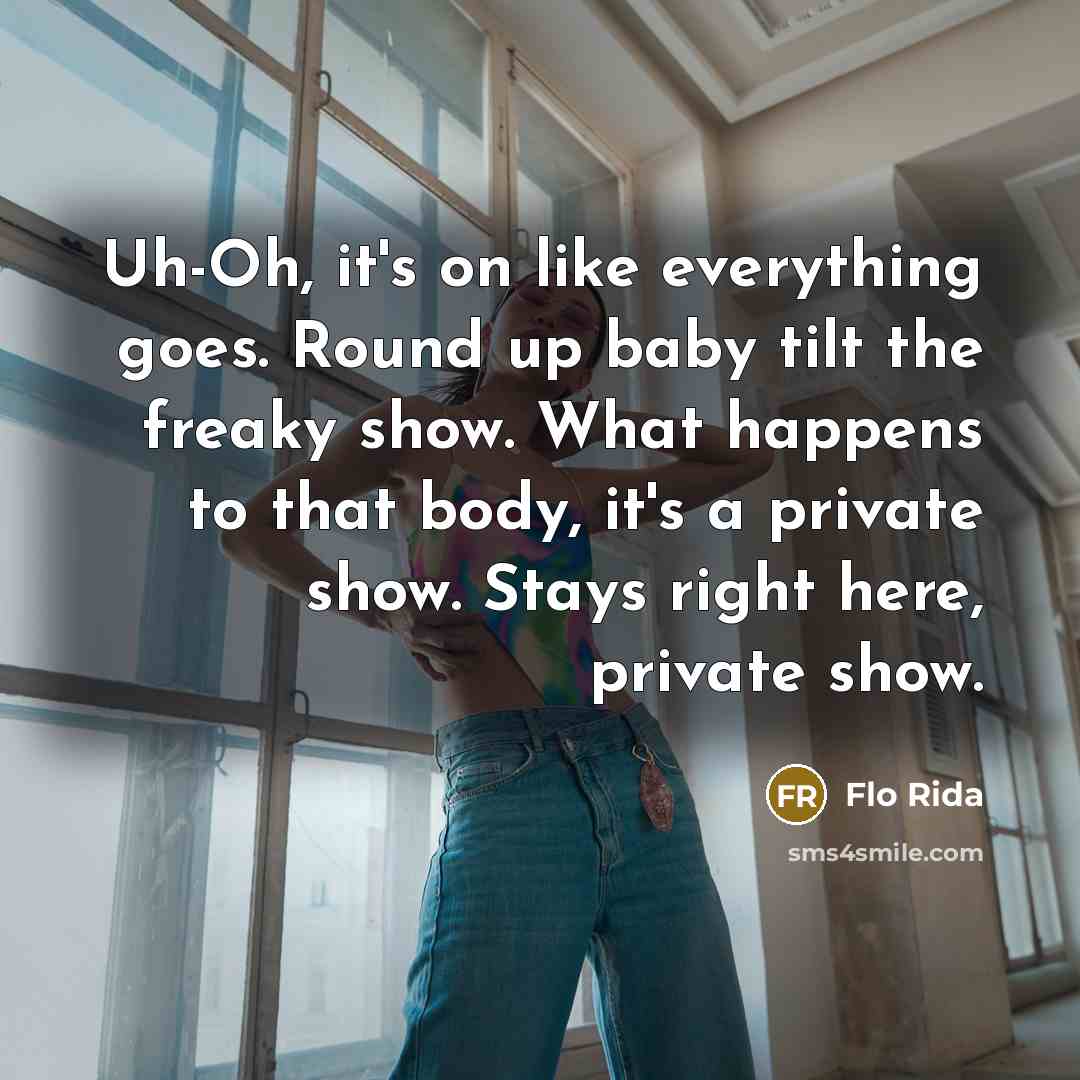 “Uh-Oh, it's on like everything goes. Round up baby tilt the freaky show. What happens to that body, it's a private show. Stays right here, private show.” quote by Flo Rida