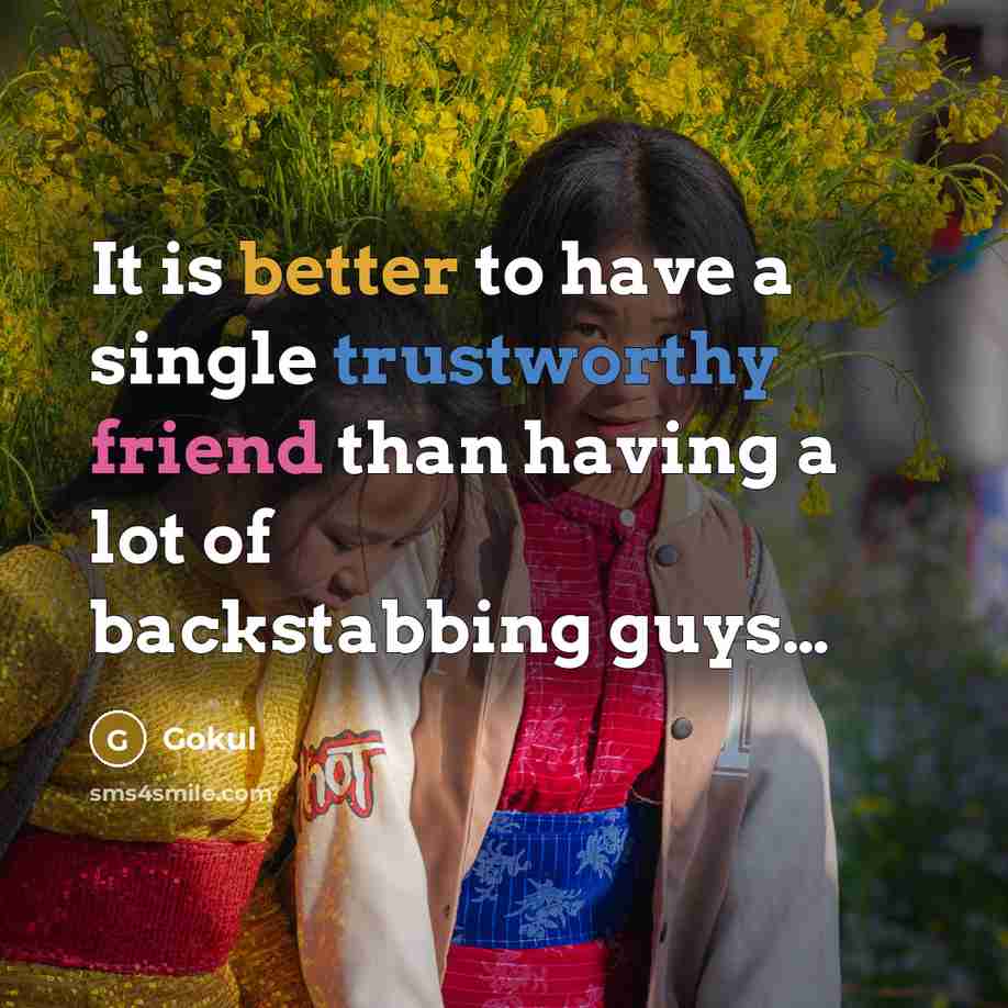 “It is better to have a single trustworthy friend than having a lot of backstabbing guys…” quote by Gokul