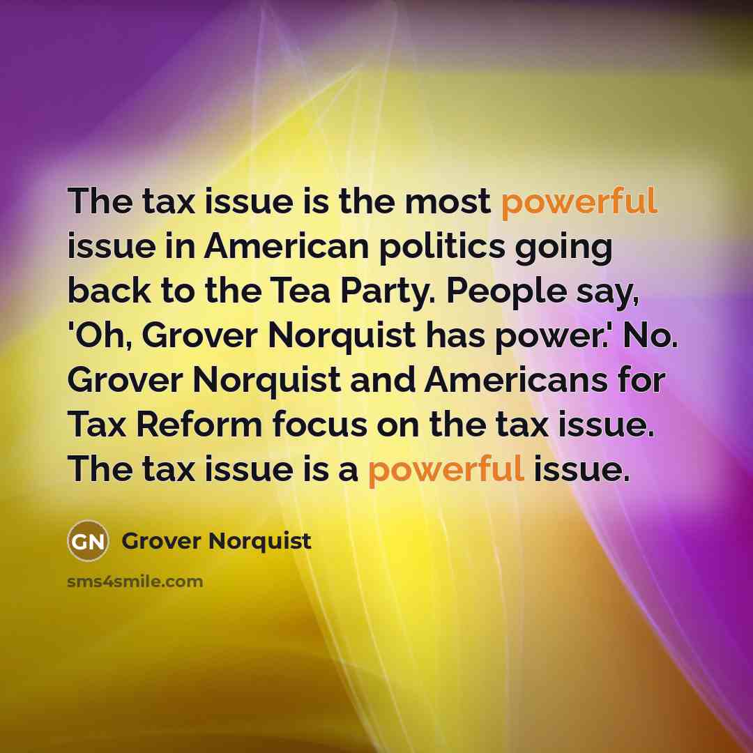 “The tax issue is the most powerful issue in American…” quote by Grover Norquist