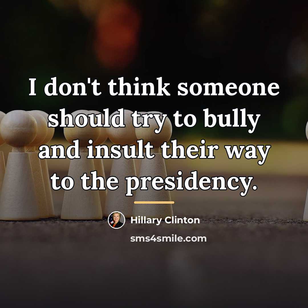 “I don't think someone should try to bully and insult…” quote by Hillary Clinton