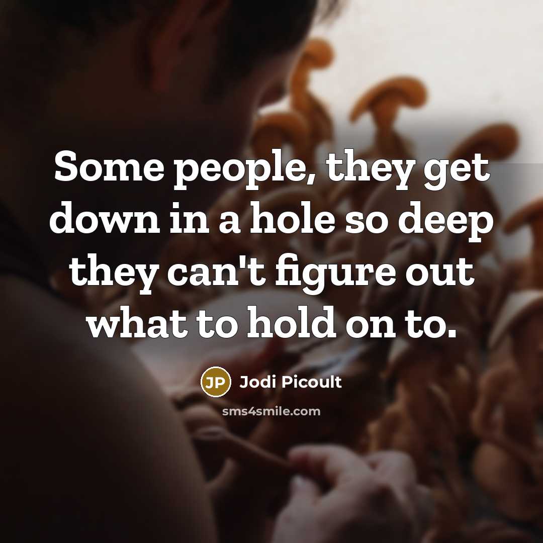 “Some people, they get down in a hole so deep they can't figure out what to hold on to.” quote by Jodi Picoult