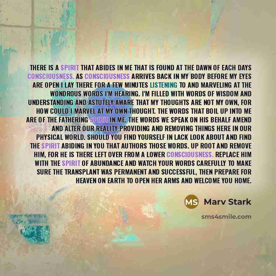 “There is a spirit that abides in me that is…” quote by Marv Stark