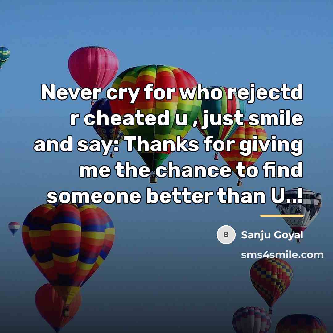 “Never cry for who rejectd r cheated u , just…” quote by SANJU GOYAL