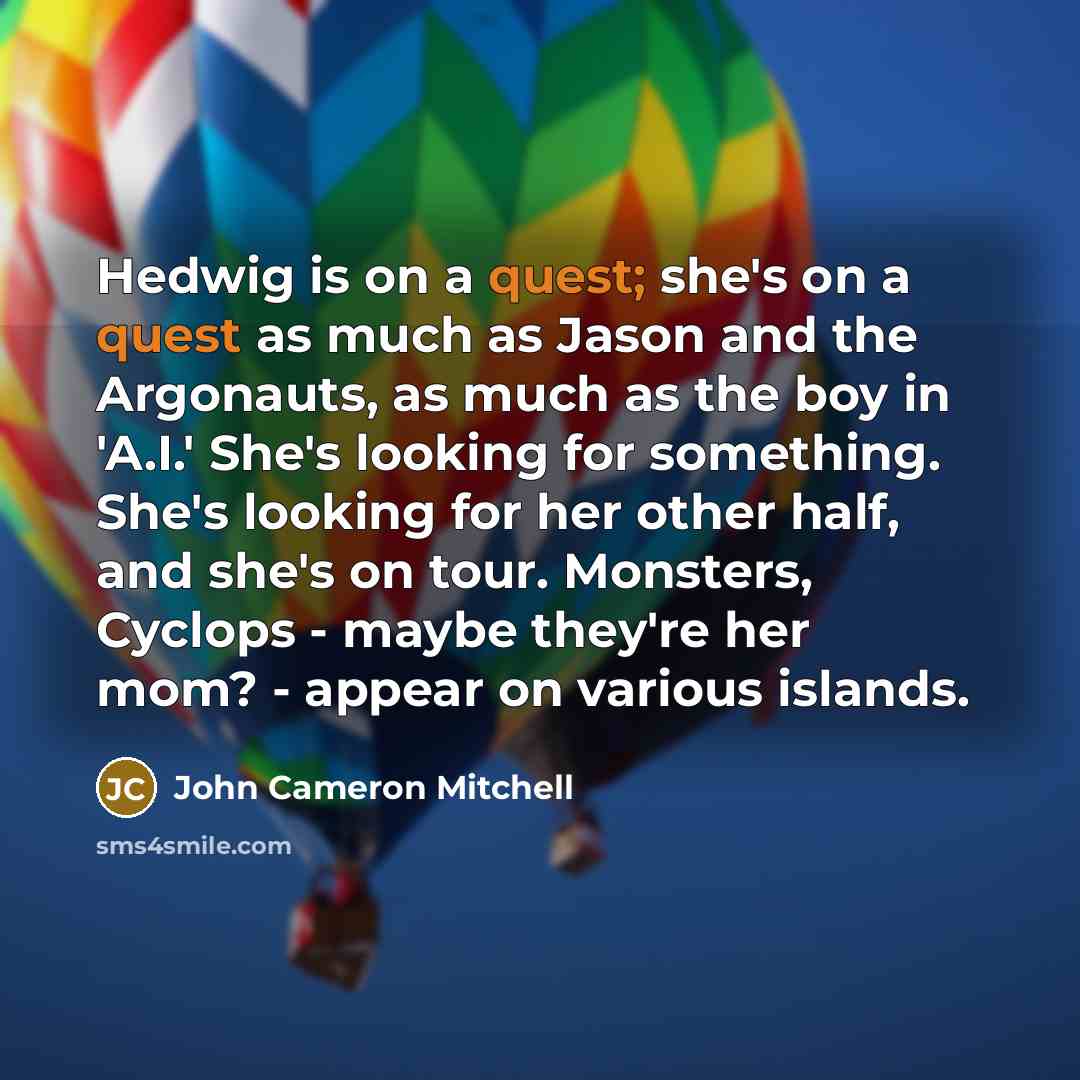 “Hedwig is on a quest; she's on a quest as…” quote by John Cameron Mitchell