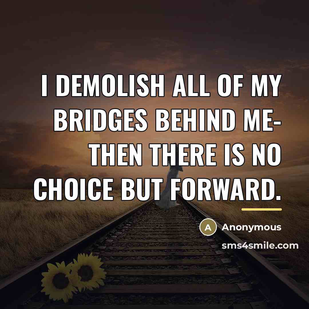 “I demolish all of my bridges behind me- then there…” quote by Anonymous