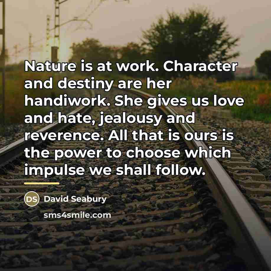“Nature is at work. Character and destiny are her handiwork.…” quote by David Seabury